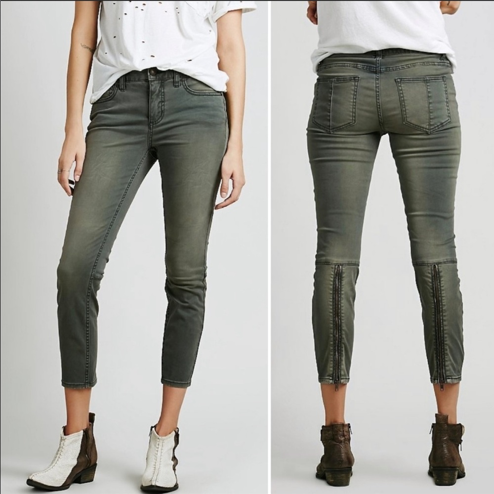 Free People Moto Suede Sateen Zipper Back Skinny - Picture 1 of 11